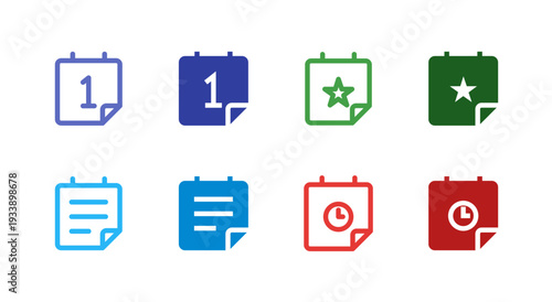 Flat Colored Date Star Schedule Deadline Icon Set for Planning Interface