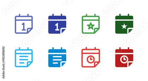 Flat Colored Date Star Schedule Deadline Icon Set for Planning Interface