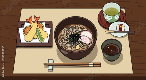 Japanese Soba Noodles and Tempura Meal