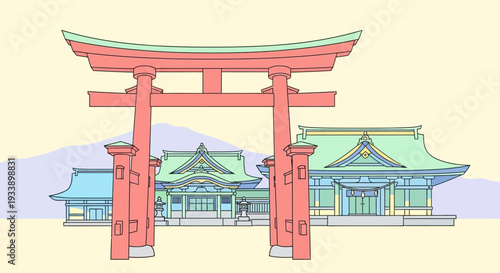 Japanese Torii Gate and Shinto Shrine Architecture