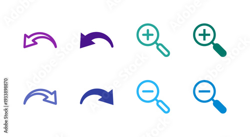Flat Colored Undo Redo Zoom Icon Set for Navigation Interface