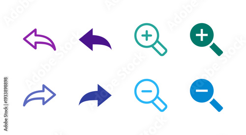 Flat Colored Undo Redo Zoom Icon Set for Navigation Interface