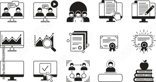 Business professionals engaging in online meetings and learning