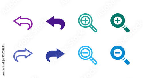 Flat Colored Undo Redo Zoom Icon Set for Navigation Interface