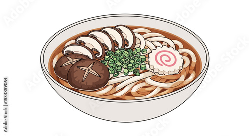 Udon Noodles Soup with Mushrooms and Narutomaki