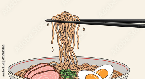 Delicious Ramen Noodles Being Lifted with Chopsticks