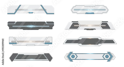 Collection of futuristic user interface elements and display frames