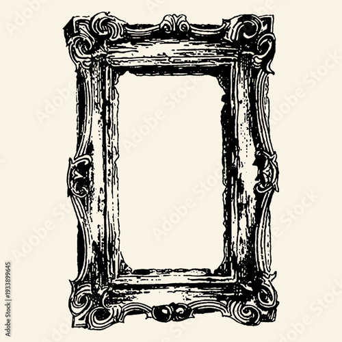 Ornate Baroque Picture Frame Empty Vintage Ink Engraving