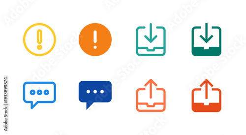Flat Colored Warning Message Inbox Outbox Icon Set for Communication Interface