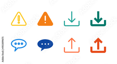 Flat Colored Warning Message Inbox Outbox Icon Set for Communication Interface