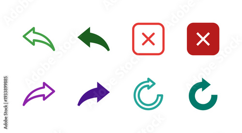 Flat Colored Back Forward Close Refresh Icon Set for Navigation Interface