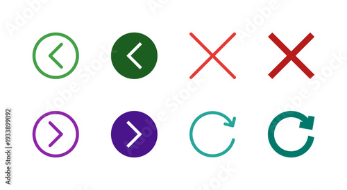 Flat Colored Back Forward Close Refresh Icon Set for Navigation Interface