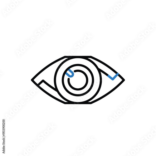 Abstract representation of an eye with a stylized iris and pupil, symbolizing vision, perception, and observation, rendered in a minimalist line art style with subtle blue accents