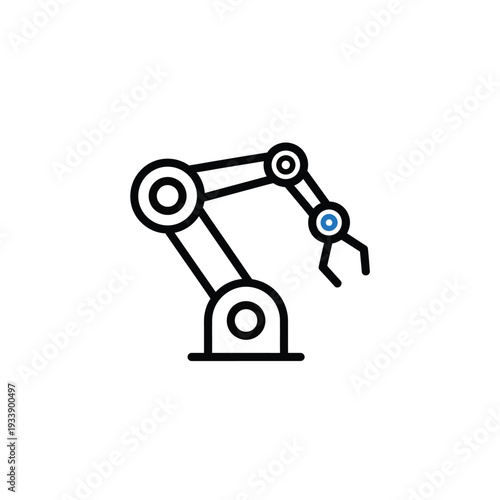 Sleek line art icon depicting a modern industrial robotic arm, symbolizing automation, manufacturing processes, and advanced technological innovation in production and development