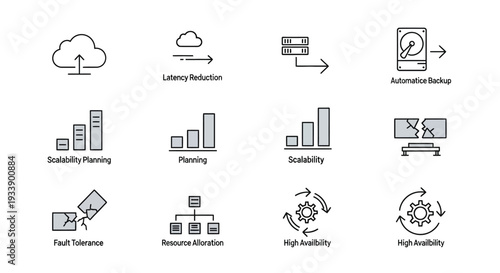 Cloud computing concepts illustrated with icons and data visualizations