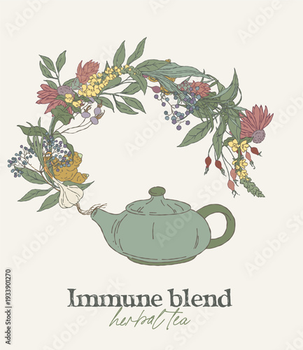 Immune Herbal Blend Teapot Wreath