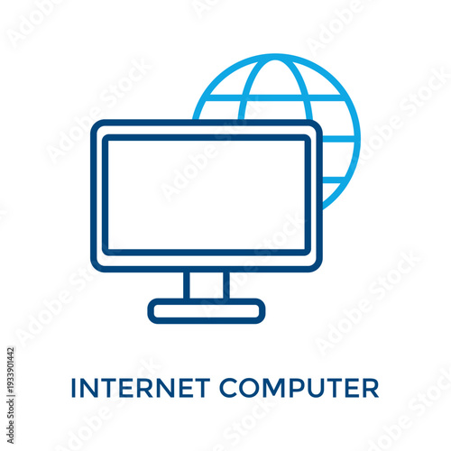 Internet Computer Icon Outline Color Style. Vector Illustration For Graphic Design