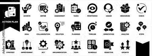Action Plan Icon Sheet Glyph Black