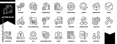 Action Plan Icon Sheet Line Black