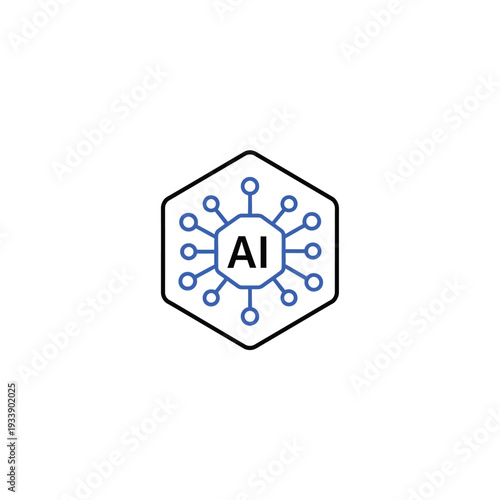 Conceptual illustration of Artificial Intelligence (AI) within a hexagonal structure, symbolizing advanced technology, data processing, and interconnected networks for futuristic innovation