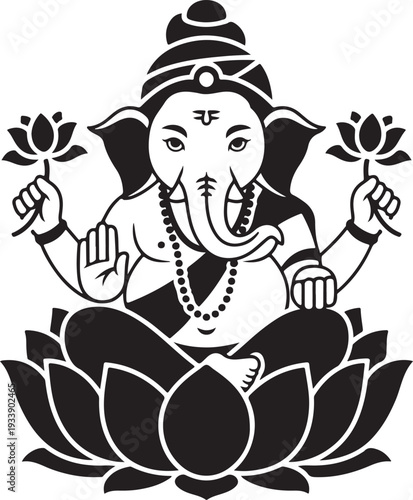 Ganesha God Sitting on Lotus in Simple Style