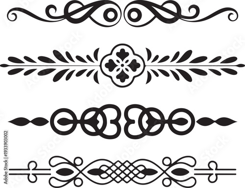 Ornate Black Decorative Swirls and Floral Page Dividers for Elegant Document Embellishment