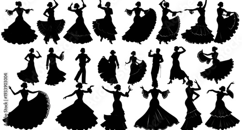 Flamenco Dancer Silhouettes Collection – Expressive Spanish Dance Poses Vector Illustration for Culture and Performance