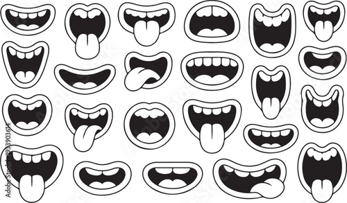 Set of funny cartoon mouths with various facial expressions