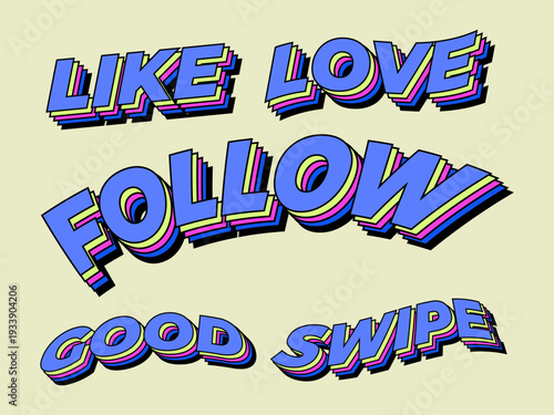 Retro 3D Social Media Text Set with Bold Yellow Typography