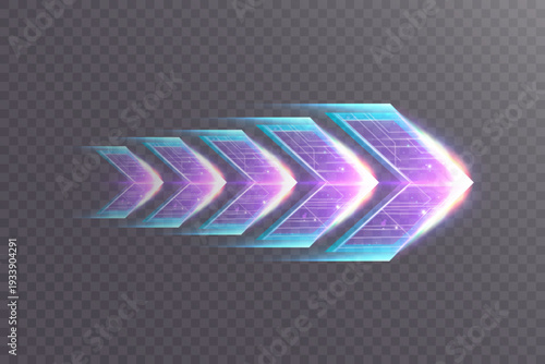 A glowing futuristic arrow symbolizing speed, data transfer and digital progress.
