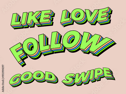 Retro 3D Social Media Text Set with Bold Yellow Typography