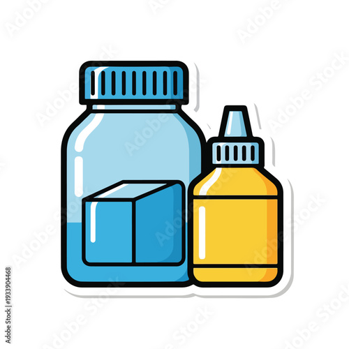 Medical bottles and container illustration on a clean background viewed from the front showcasing health products