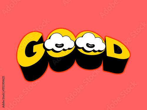 Retro 3D Social Media Text Set with Bold Yellow Typography