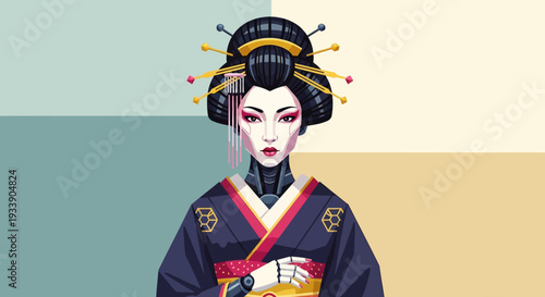 Cyberpunk Geisha Robot