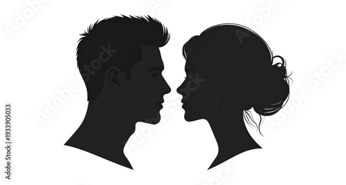 Male and Female Head Profile Silhouettes – Modern Hairstyles Vector Illustration, Side View Portraits