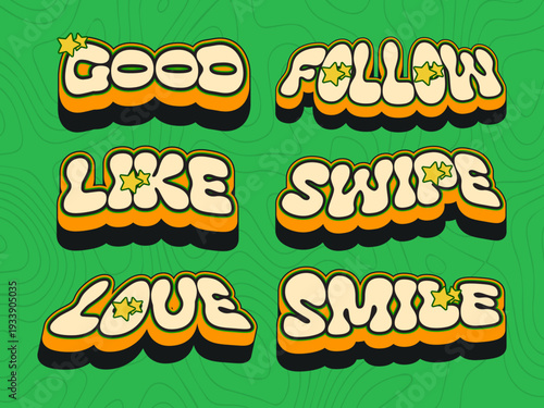 Retro 3D Social Media Text Set with Bold Yellow Typography