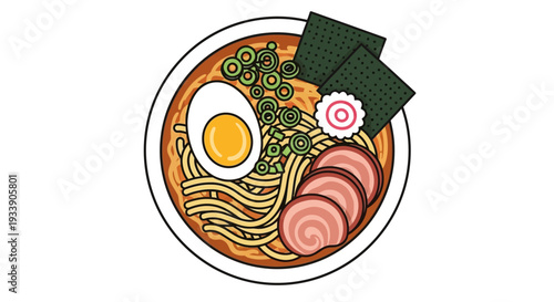 Japanese Ramen Bowl Top View Illustration
