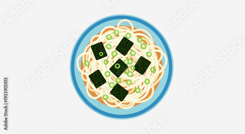 Japanese Ramen Noodles with Seaweed and Scallions