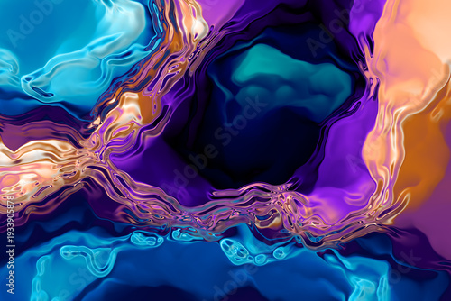 Wallpaper Mural Neon liquid glass. Fluid 3D abstract background. Torontodigital.ca