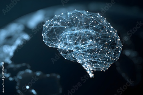 2D vector art of an AI brain connected to global business data points