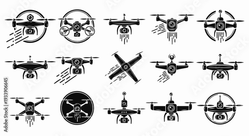 Collection of Various Drone Illustrations and Icons.