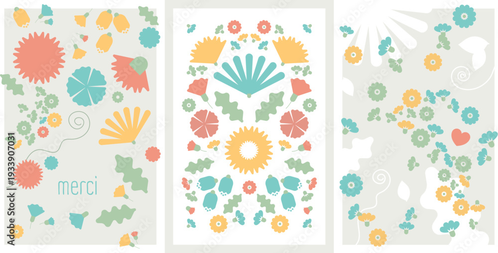 Naklejka premium A printable and customizable floral vector illustration, pastel decorations, perfect for greeting cards, posters, botanical designs, spring themes, nature-inspired projects, and decorative stationery 