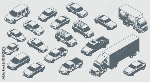 Collection of Various Vehicles in Traffic.