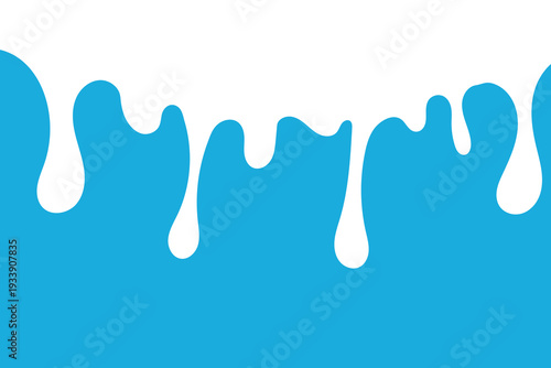 image of milk dripping down on a blue background, design element for milk products, yogurt or drinks