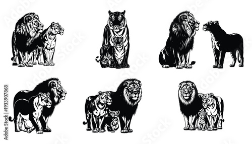 Lioness silhouette vector pack for wildlife graphics