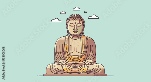 Buddha meditating under clouds, serene spiritual illustration