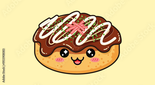 Cute Kawaii Takoyaki Character with Toppings