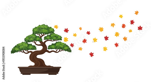 Bonsai Tree with Falling Autumn Leaves