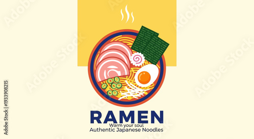 Japanese Ramen Bowl with Pork, Egg, and Seaweed