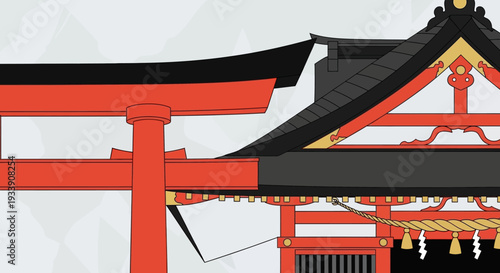 Japanese Torii Gate and Temple Architecture